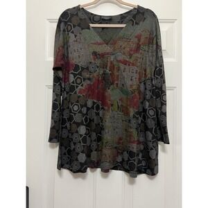 Inoah Short Sleeve Tunic Shirt Wear Art Size Small Boho Floral Wearable